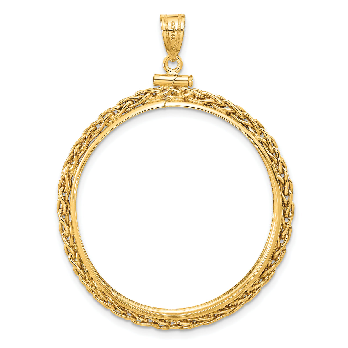 14K Yellow Gold 32 mm Coin Bezel Holder Pendant Charm Wheat Chain Old US Series 1 oz Panda Australian Nugget Kangaroo Koala Screw Top