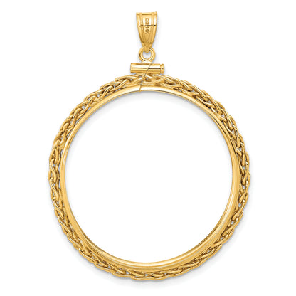 14K Yellow Gold 32 mm Coin Bezel Holder Pendant Charm Wheat Chain Old US Series 1 oz Panda Australian Nugget Kangaroo Koala Screw Top