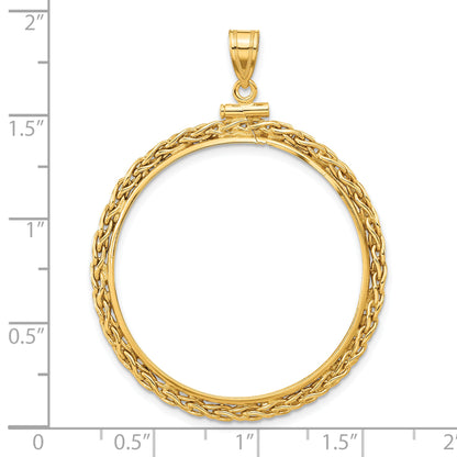 14K Yellow Gold 32 mm Coin Bezel Holder Pendant Charm Wheat Chain Old US Series 1 oz Panda Australian Nugget Kangaroo Koala Screw Top