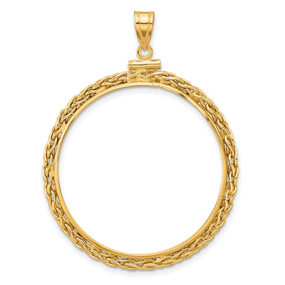 14K Yellow Gold 32 mm Coin Bezel Holder Pendant Charm Wheat Chain Old US Series 1 oz Panda Australian Nugget Kangaroo Koala Screw Top