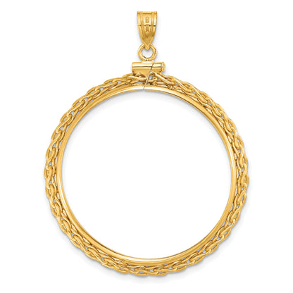 14K Yellow Gold 32.7 mm Coin Bezel Holder Pendant Charm Wheat Chain 1 oz American Eagle Cat Krugerrand Screw Top