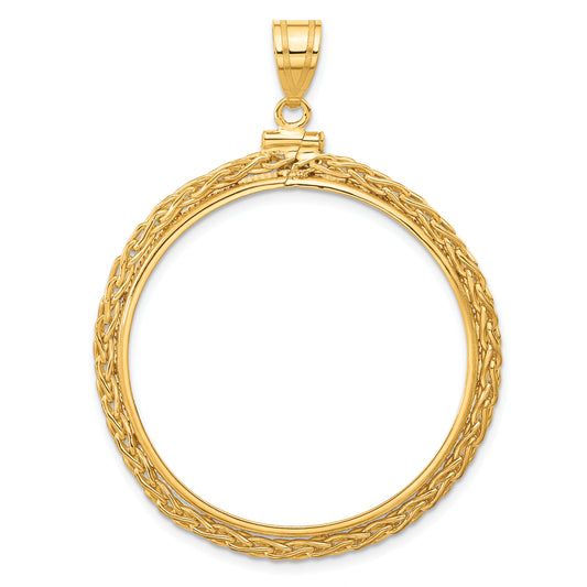 14K Yellow Gold 34.2 mm Coin Bezel Holder Pendant Charm Wheat Chain US $20 Dollar Liberty Saint-Gaudens Screw Top