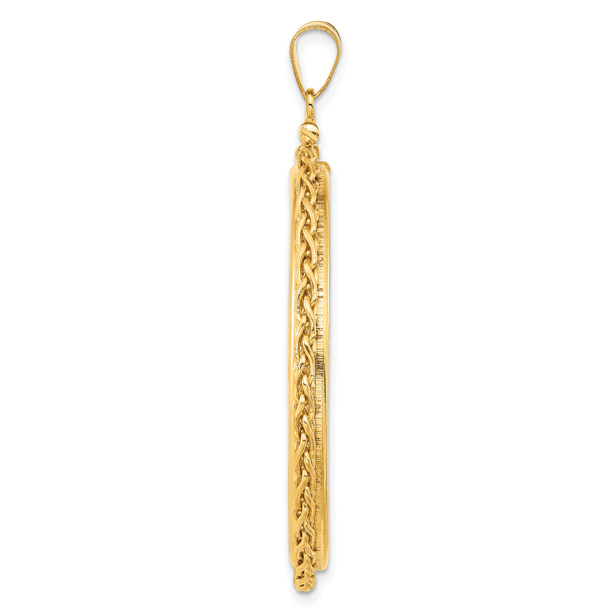 14K Yellow Gold 37 mm Coin Bezel Holder Pendant Charm Wheat Chain 50 Peso Screw Top