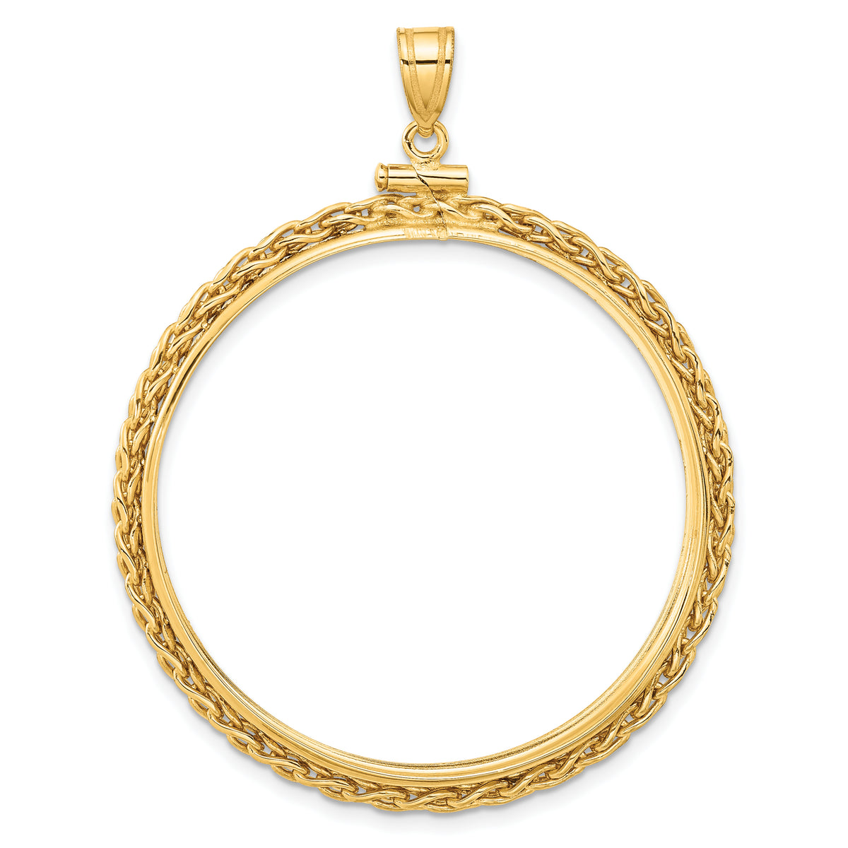 14K Yellow Gold 37 mm Coin Bezel Holder Pendant Charm Wheat Chain 50 Peso Screw Top