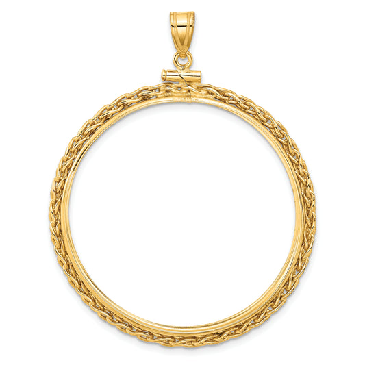 14K Yellow Gold 37 mm Coin Bezel Holder Pendant Charm Wheat Chain 50 Peso Screw Top