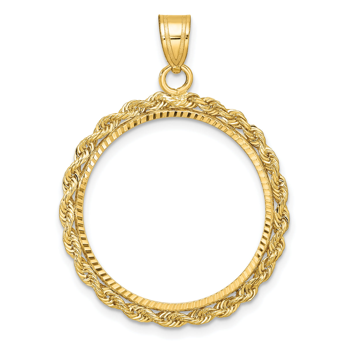 10k yellow gold diamond cut rope edge 1/4 oz american eagle panda 2 rand us $5 jamestown coin bezel holder pendant prong fits 22 mm coins