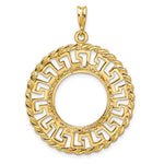 Carregar imagem no visualizador da galeria, 14K Yellow Gold 16.5 mm Coin Bezel Holder Pendant Charm Greek Key Rope Diamond Cut 1/10 oz American Eagle Krugerrand Prong
