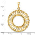 Carregar imagem no visualizador da galeria, 14K Yellow Gold 16.5 mm Coin Bezel Holder Pendant Charm Greek Key Rope Diamond Cut 1/10 oz American Eagle Krugerrand Prong
