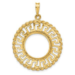 Carregar imagem no visualizador da galeria, 14K Yellow Gold 16.5 mm Coin Bezel Holder Pendant Charm Greek Key Rope Diamond Cut 1/10 oz American Eagle Krugerrand Prong
