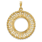 Carregar imagem no visualizador da galeria, 14K Yellow Gold 17.8 mm Coin Bezel Holder Pendant Charm Greek Key Rope Diamond Cut US $2.50 Dollar Liberty Indian Barber Dime Mercury Dime Prong
