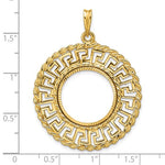 Carregar imagem no visualizador da galeria, 14K Yellow Gold 17.8 mm Coin Bezel Holder Pendant Charm Greek Key Rope Diamond Cut US $2.50 Dollar Liberty Indian Barber Dime Mercury Dime Prong
