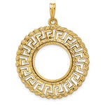 Carregar imagem no visualizador da galeria, 14K Yellow Gold 17.8 mm Coin Bezel Holder Pendant Charm Greek Key Rope Diamond Cut US $2.50 Dollar Liberty Indian Barber Dime Mercury Dime Prong
