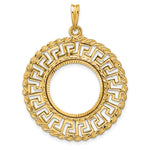 Carregar imagem no visualizador da galeria, 14K Yellow Gold 17.8 mm Coin Bezel Holder Pendant Charm Greek Key Rope Diamond Cut US $2.50 Dollar Liberty Indian Barber Dime Mercury Dime Prong
