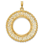 Load image into Gallery viewer, 14K Yellow Gold 21.6 mm Coin Bezel Holder Pendant Charm Greek Key Rope Diamond Cut US $5 Dollar Liberty Indian Statue of Liberty Bald Eagle Congressional Prong

