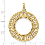 Load image into Gallery viewer, 14K Yellow Gold 21.6 mm Coin Bezel Holder Pendant Charm Greek Key Rope Diamond Cut US $5 Dollar Liberty Indian Statue of Liberty Bald Eagle Congressional Prong
