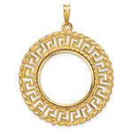 Load image into Gallery viewer, 14K Yellow Gold 21.6 mm Coin Bezel Holder Pendant Charm Greek Key Rope Diamond Cut US $5 Dollar Liberty Indian Statue of Liberty Bald Eagle Congressional Prong
