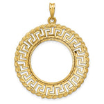 Charger l'image dans la galerie, 14K Yellow Gold 22 mm Coin Bezel Holder Pendant Charm Greek Key Rope Diamond Cut 1/4 oz American Eagle Panda 2 Rand US $5 Jamestown Prong
