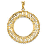 Charger l'image dans la galerie, 14K Yellow Gold 27 mm Coin Bezel Holder Pendant Charm Greek Key Rope Diamond Cut 1/2 oz American Eagle Panda US $10 Dollar Liberty Indian Prong

