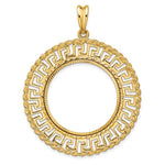Charger l'image dans la galerie, 14K Yellow Gold 27 mm Coin Bezel Holder Pendant Charm Greek Key Rope Diamond Cut 1/2 oz American Eagle Panda US $10 Dollar Liberty Indian Prong
