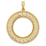 Charger l'image dans la galerie, 14K Yellow Gold 27 mm Coin Bezel Holder Pendant Charm Greek Key Rope Diamond Cut 1/2 oz American Eagle Panda US $10 Dollar Liberty Indian Prong
