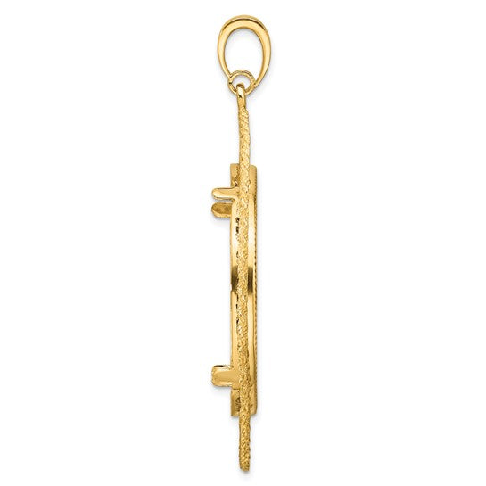 14K Yellow Gold 32.7 mm Coin Bezel Holder Pendant Charm Greek Key Rope Diamond Cut 1 oz American Eagle Cat Krugerrand Prong