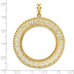 Indlæs billede til gallerivisning 14K Yellow Gold 32.7 mm Coin Bezel Holder Pendant Charm Greek Key Rope Diamond Cut 1 oz American Eagle Cat Krugerrand Prong
