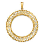 Charger l'image dans la galerie, 14K Yellow Gold 34.2 mm Coin Bezel Holder Pendant Charm Greek Key Rope Diamond Cut US $20 Dollar Liberty Saint-Gaudens Prong
