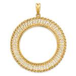 Charger l'image dans la galerie, 14K Yellow Gold 34.2 mm Coin Bezel Holder Pendant Charm Greek Key Rope Diamond Cut US $20 Dollar Liberty Saint-Gaudens Prong
