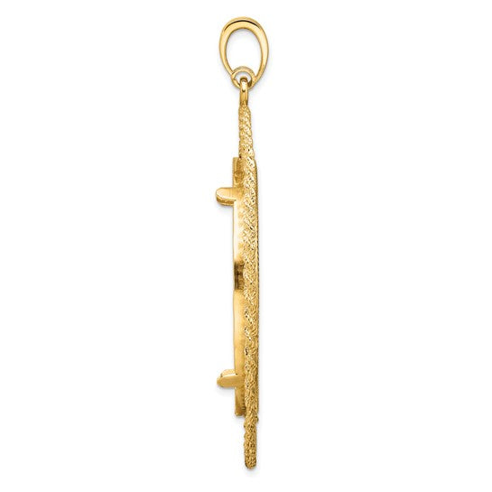 14K Yellow Gold 37 mm Coin Bezel Holder Pendant Charm Greek Key Rope Diamond Cut 50 Peso Prong