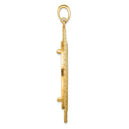 14K Yellow Gold 37 mm Coin Bezel Holder Pendant Charm Greek Key Rope Diamond Cut 50 Peso Prong