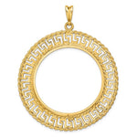 Indlæs billede til gallerivisning 14K Yellow Gold 37 mm Coin Bezel Holder Pendant Charm Greek Key Rope Diamond Cut 50 Peso Prong

