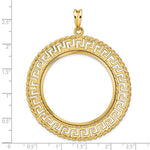 Indlæs billede til gallerivisning 14K Yellow Gold 37 mm Coin Bezel Holder Pendant Charm Greek Key Rope Diamond Cut 50 Peso Prong
