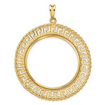 Indlæs billede til gallerivisning 14K Yellow Gold 37 mm Coin Bezel Holder Pendant Charm Greek Key Rope Diamond Cut 50 Peso Prong
