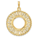 Indlæs billede til gallerivisning 14K Yellow Gold 15 mm Coin Bezel Holder Pendant Charm Greek Key Rope US $1 Dollar Type 2 Prong
