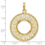 Indlæs billede til gallerivisning 14K Yellow Gold 15 mm Coin Bezel Holder Pendant Charm Greek Key Rope US $1 Dollar Type 2 Prong
