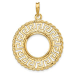 Indlæs billede til gallerivisning 14K Yellow Gold 15 mm Coin Bezel Holder Pendant Charm Greek Key Rope US $1 Dollar Type 2 Prong
