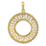 Carregar imagem no visualizador da galeria, 14K Yellow Gold 16.5 mm Coin Bezel Holder Pendant Charm Greek Key Rope 1/10 oz American Eagle Krugerrand Prong
