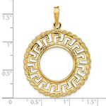 Carregar imagem no visualizador da galeria, 14K Yellow Gold 16.5 mm Coin Bezel Holder Pendant Charm Greek Key Rope 1/10 oz American Eagle Krugerrand Prong
