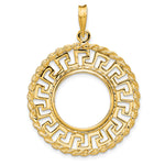 Carregar imagem no visualizador da galeria, 14K Yellow Gold 16.5 mm Coin Bezel Holder Pendant Charm Greek Key Rope 1/10 oz American Eagle Krugerrand Prong
