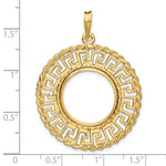 Charger l'image dans la galerie, 14K Yellow Gold 17.8 mm Coin Bezel Holder Pendant Charm Greek Key Rope US $2.50 Dollar Liberty Indian Barber Dime Mercury Dime Prong
