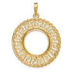 Charger l'image dans la galerie, 14K Yellow Gold 17.8 mm Coin Bezel Holder Pendant Charm Greek Key Rope US $2.50 Dollar Liberty Indian Barber Dime Mercury Dime Prong
