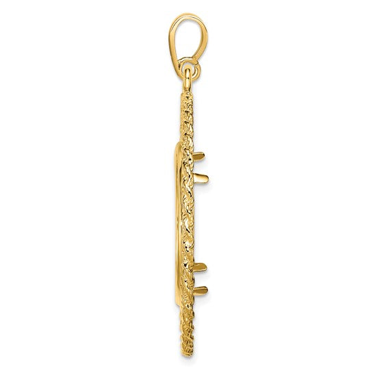 14K Yellow Gold 21.6 mm Coin Bezel Holder Pendant Charm Greek Key Rope US $5 Dollar Liberty Indian Statue of Liberty Bald Eagle Congressional Prong