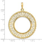 Lade das Bild in den Galerie-Viewer, 14K Yellow Gold 21.6 mm Coin Bezel Holder Pendant Charm Greek Key Rope US $5 Dollar Liberty Indian Statue of Liberty Bald Eagle Congressional Prong
