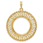 Załaduj obraz do przeglądarki galerii, 14K Yellow Gold 22 mm Coin Bezel Holder Pendant Charm Greek Key Rope 1/4 oz American Eagle Panda 2 Rand US $5 Jamestown Prong
