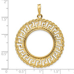 Załaduj obraz do przeglądarki galerii, 14K Yellow Gold 22 mm Coin Bezel Holder Pendant Charm Greek Key Rope 1/4 oz American Eagle Panda 2 Rand US $5 Jamestown Prong
