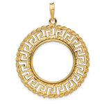 Załaduj obraz do przeglądarki galerii, 14K Yellow Gold 22 mm Coin Bezel Holder Pendant Charm Greek Key Rope 1/4 oz American Eagle Panda 2 Rand US $5 Jamestown Prong
