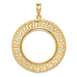 Charger l'image dans la galerie, 14K Yellow Gold 27 mm Coin Bezel Holder Pendant Charm Greek Key Rope 1/2 oz American Eagle Panda US $10 Dollar Liberty Indian Prong

