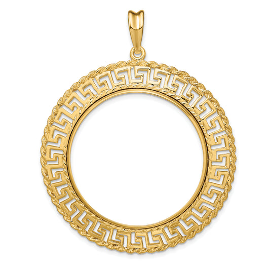 14K Yellow Gold 34.2 mm Coin Bezel Holder Pendant Charm Greek Key Rope US $20 Dollar Liberty Saint-Gaudens Prong