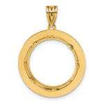 Indlæs billede til gallerivisning 14K Yellow Gold 16.5 mm Coin Bezel Holder Pendant Charm Diamond Cut And Black Enamel Greek Key 1/10 oz American Eagle Krugerrand Prong
