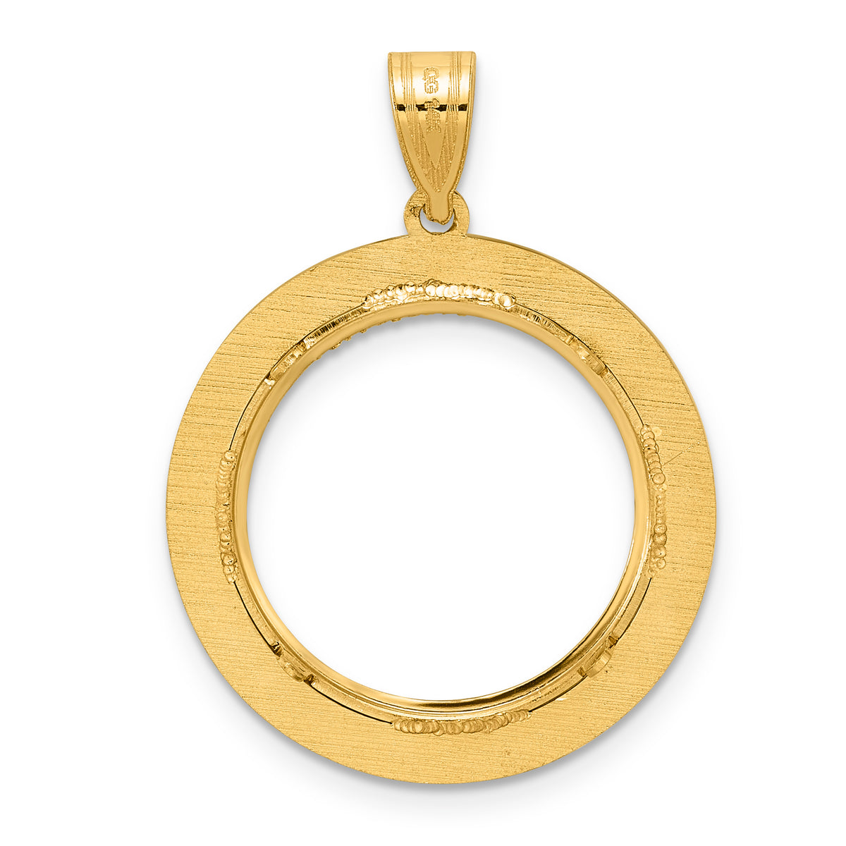 14K Yellow Gold 18 mm Coin Bezel Holder Pendant Charm Diamond Cut And Black Enamel Greek Key US Dime 1/10 oz Panda Cat Prong